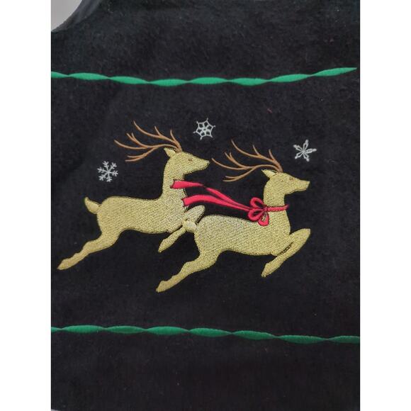 Karen Scott VTG Embroidered Holiday Button Vest Black Reindeer Tree Pinecone Med - Picture 3 of 8